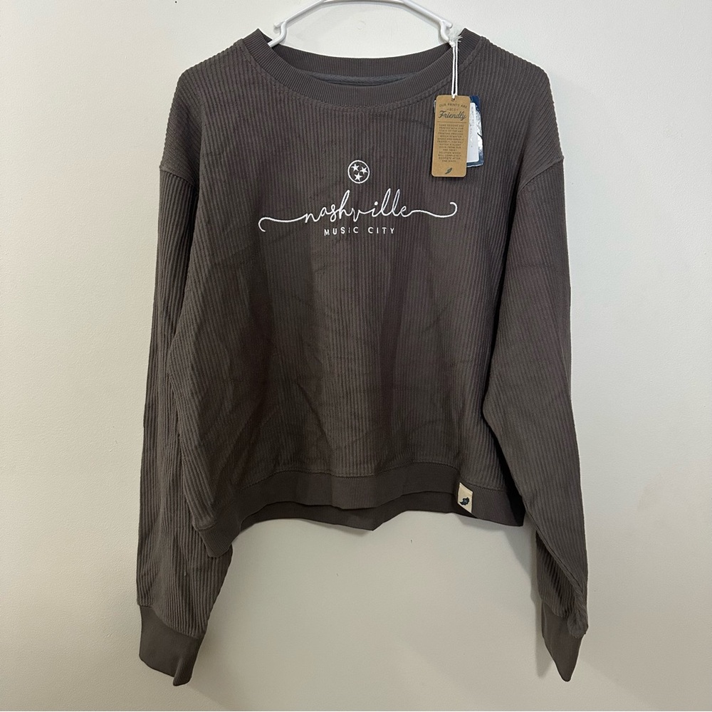 Unwind By League Nashville Music Womens City Crop Boxy Crewneck Grey Size XL New